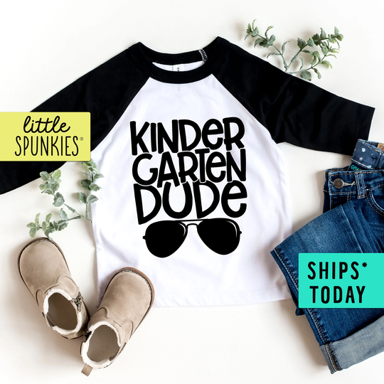 Kindergarten Dude Sunglasses Raglan, Back To School Outfits, Kinder Toddlers Baseball Tee