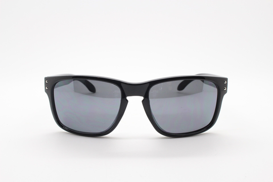 Y2K Vintage Rectangular Sunglasses. Large Curved Mens Black Gloss Frame With Dark Grey Lenses. Nos