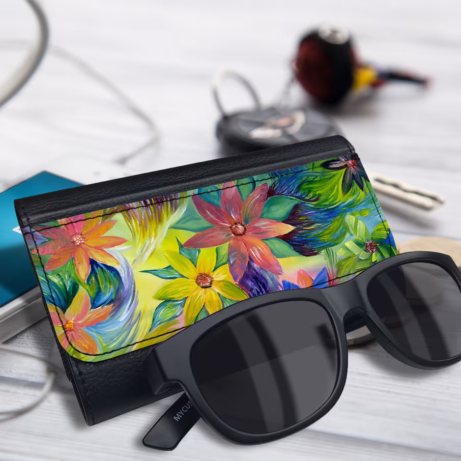 Glasses Case, Eyeglasses Case Vegan Leather, Sunglasses Spectacles For Women, Leather Floral Print