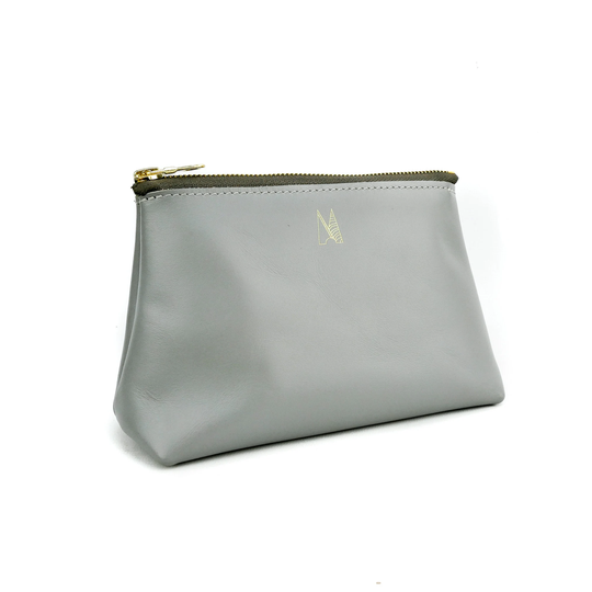 Dove Grey Leather Travel Bag Handmade // Soft Italian Make Up Pouch Roam
