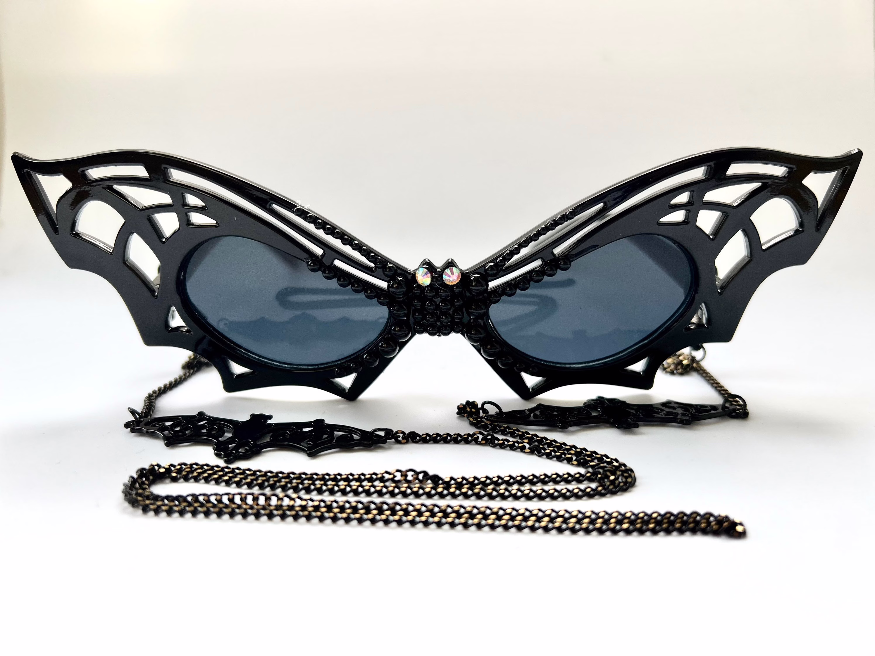 Black Bat Sunglasses With Chain