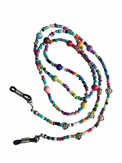Multicoloured & Silver Flower Beaded Glasses Sunglasses Chain Strap Cord Holder