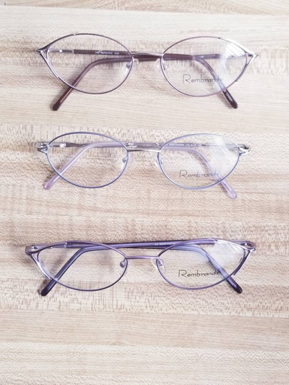 Rembrand Masterpiece Eyewear 1980S New Old Stock. Universal Frame China. Spring Hooks Very Light. Color Silver/Blue, Violet, Brown