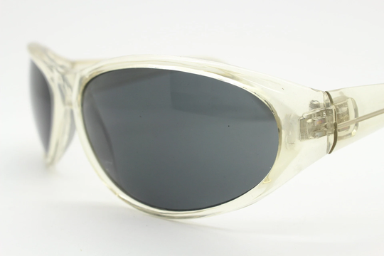90S Vintage Futuristic Bug Eye Sunglasses. Transparent Crystal Wrap Around Shield Frame With Black Lenses. 2000S. Y2K Goggle. Unused Nos