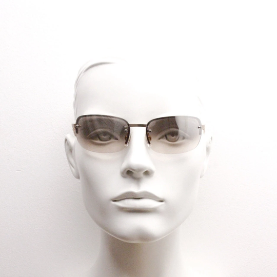Y2K Vintage Wraparound Sunglasses. Half Frame in Gold Satin Matt Finish With Extra Light Tone Graduated Mirror Lenses. 2000's. 90S. Nos
