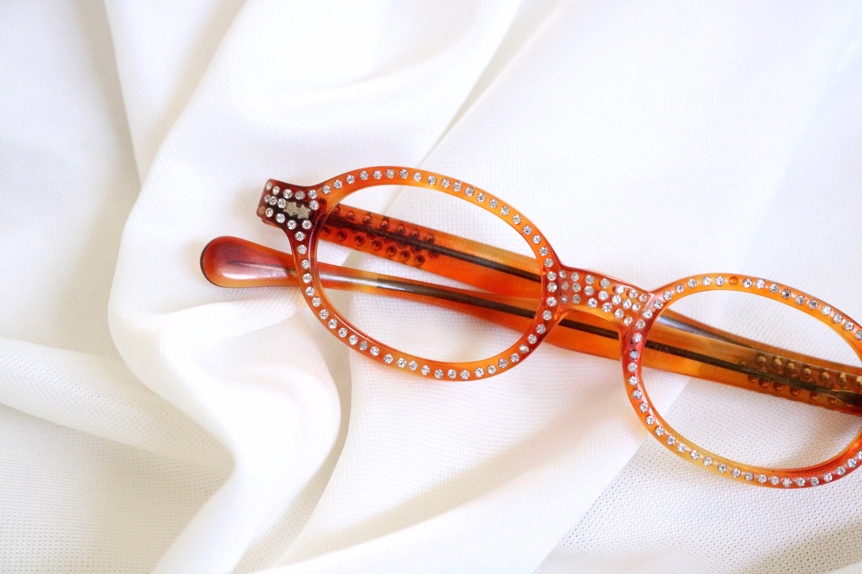 Vintage 50's Amber Rhinestone Cat Eye Eyeglasses
