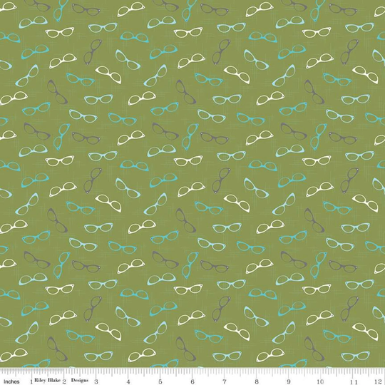 Sale Stardust Glam Glasses C10504 Olive - Riley Blake Designs Eyeglasses Green Quilting Cotton Fabric