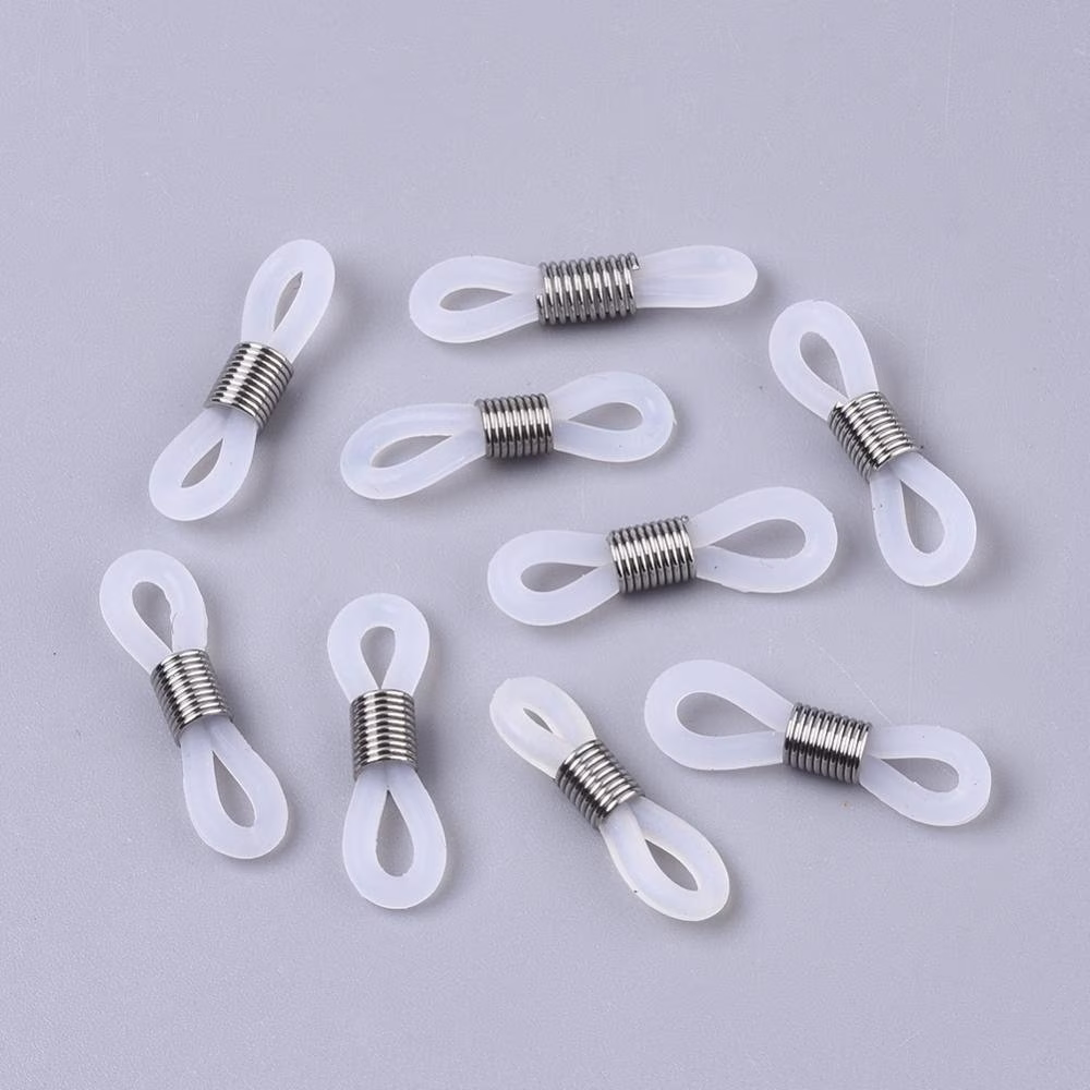 10Pcs, 20x5mm, Eyeglass Holders, Clear Glasses Rubber Loop Ends, With 304 Stainless Steel Finding in Platinum