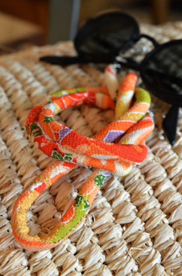 Chirimen Cord Eyeglass Holder Orange/Green