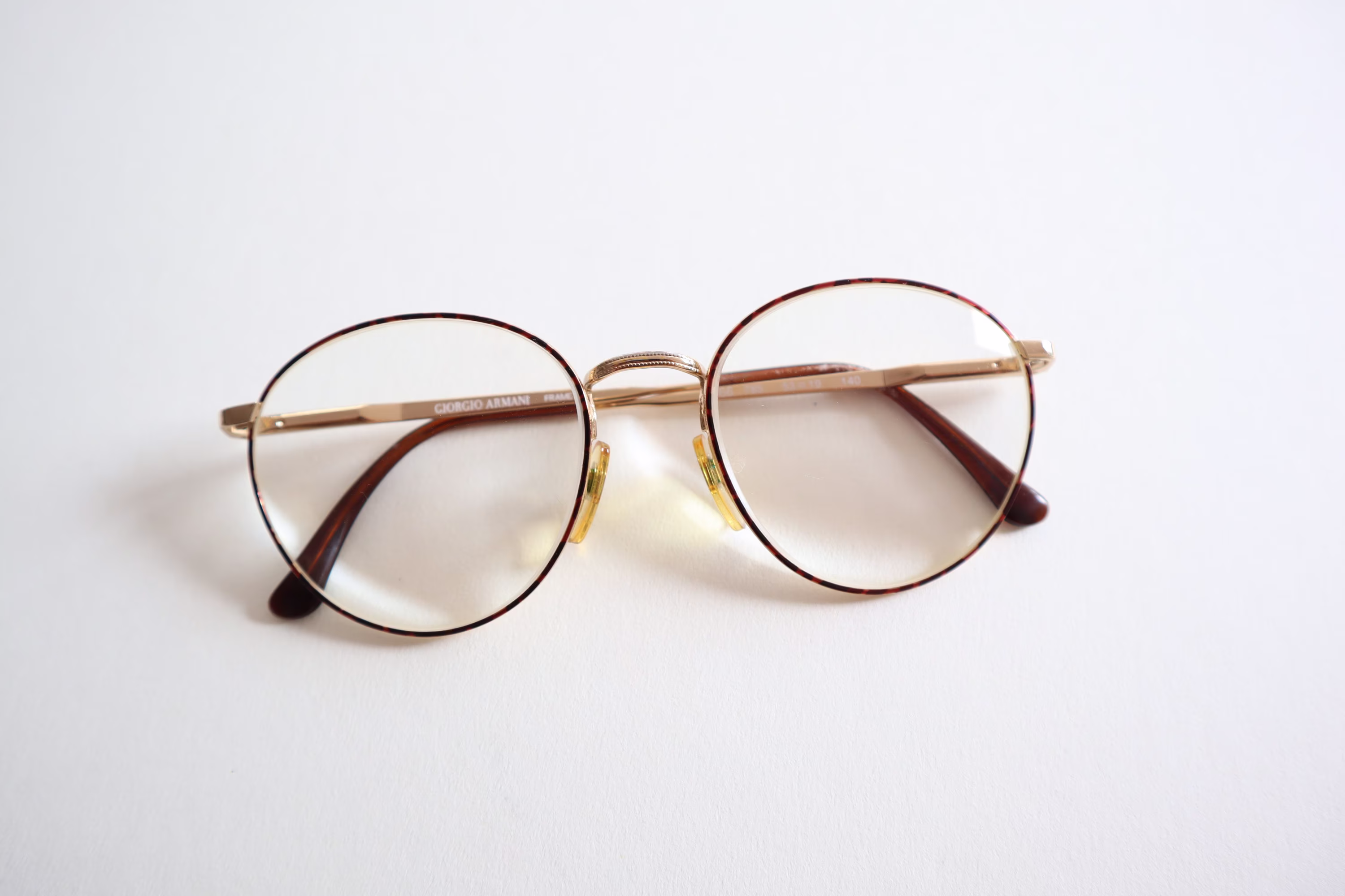90S Giorgio Armani 166 Eyeglasses Panto Tortoise Unisex Big Round Frames Brown Amber Metal 138 703