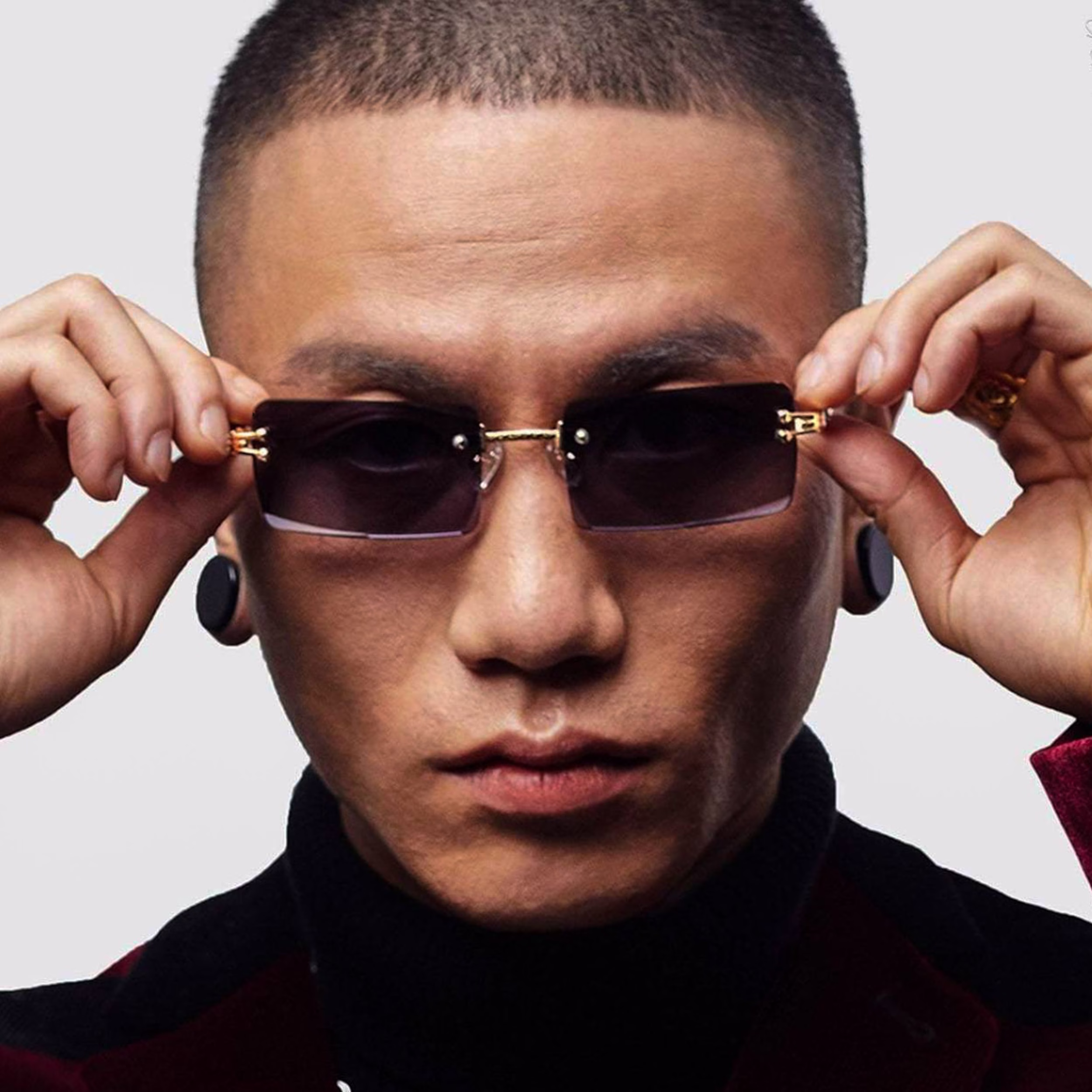 Black Tint Vintage Men's Fashion Luxury Gold Frame Rimless Sunglasses