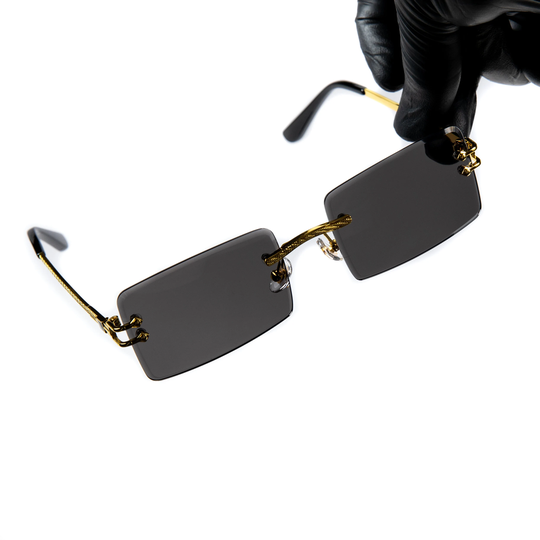 Mens Black Tint Vintage Old School Fashion Luxury Gold Frame Rimless Sunglasses