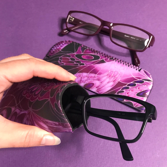 Butterfly Slip On Glasses Case - Deep Plum Soft Washable Fabric Pouch Padded Protective Reading Cover Gift For Grandma, Auntie