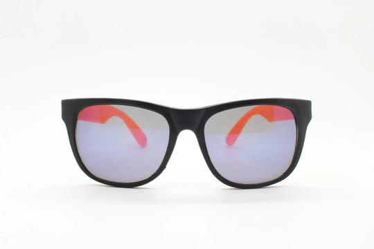 80S Vintage 2 Tone Wayfarer Style Sunglasses. Matt Black Flexible Rubber Frame With Orange Dayglo Arms. Unused Nos. Y2K Fluorescent Rave