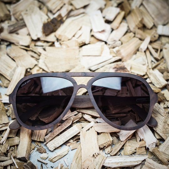 Wood Aviator Style Sunglasses, Made By Paul Ven, Walnut Burl Wood Engraved Man Sunglasses