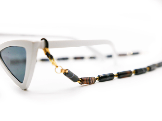 Tube Striped Agate Sunglasses Chain | Handmade Natural Gemstone Gold with Sunnies