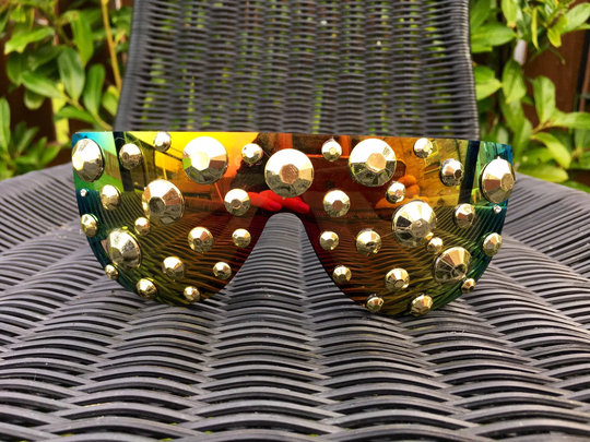 Gold Studded Shield Style Visor Sunglasses Festival Accessories