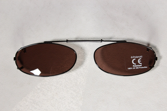 Vintage Polaroid Late 90's Early 00's Polarized Medium Dark Brown Clip-On Sunglasses Shades Sun Cover Shield in Original Case