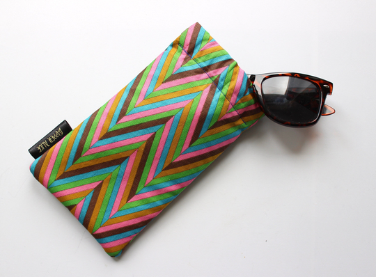 Vintage 60S Rainbow Chevron Stripe + Bute Wool Sunglasses Pouch. Abstract Geometric Padded Glasses Case. Mid Century Modern. Ooak