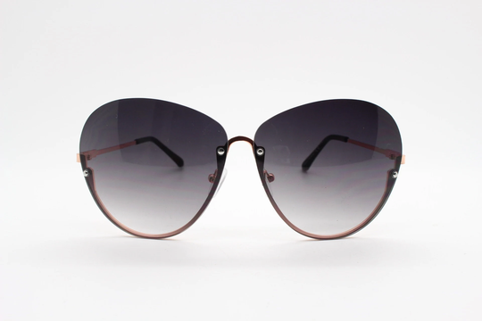 Y2K Vintage Large Rimless Sunglasses. Women's 70S Style Half Frame Design With Graduating Black Lenses & Gold Arms. 2000S Bnwt