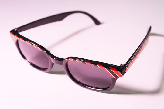 Vintage Sunglasses - Red & Gold Striped Black Rectangle Frame Shades 1990S Y2K