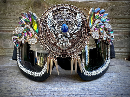 Funky Vintage Style Festival Goggles Clear Lenses Jewels Sparkle Clothing Rave Eyewear Sunglasses - One Of A Kind