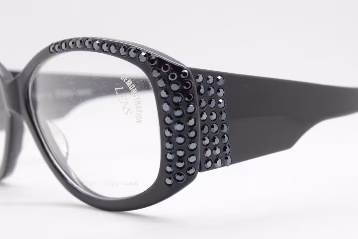 Francis Klein Paris 80S Vintage Hand Made Rhinestone Glasses Model Fk02. Spectacular Black Eyeglasses Frames With Diamante. Nos