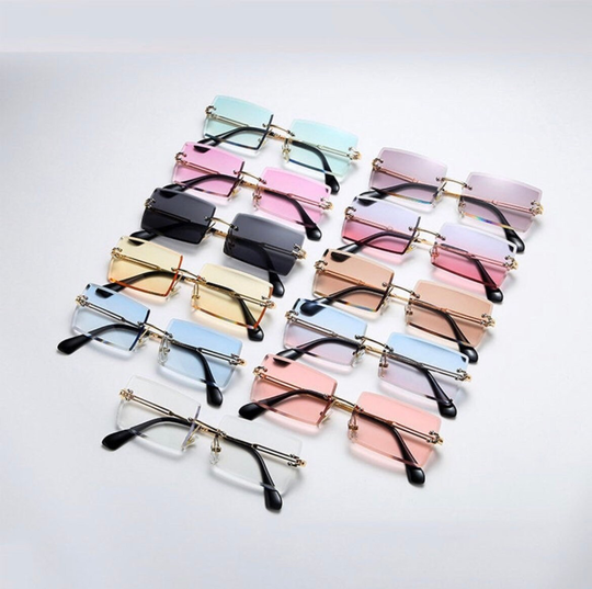 Talk To Me Nice | Rimless Rectangle Tinted Frameless Sunglasses/Vintage Transparent Eyewear For Women & Men