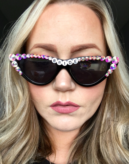 Black Cat Eye Crystal Bride Sunglasses Hen Do Shades Bachelorette Sunnies