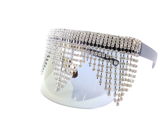 Shaded Full Visor With Diamond Piece Wide Sunglasses Futuristic Uv400