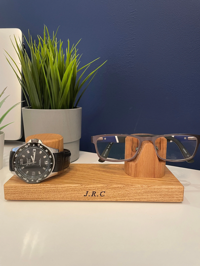 Glasses & Watch, Spectacle Stand, Eyeglasses Holder Gifts For Grandparents, Grandad, Fifth Anniversary, Desk, Bedside Accessory
