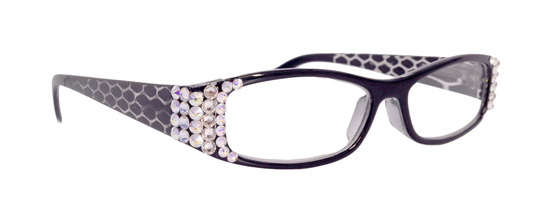 Lyon, | Bling Reading Glasses With | Clear, Hematite Genuine European Crystals(Hounds Tooth Check Rectangular | Black Ny Fifth Avenue