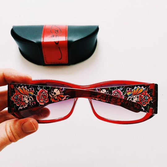 Vintage Y2K Unisex Ed Hardy Sunglasses/Christian Audigier Sunglasses. Crazy Floral Skull Graphic Studded & Rose Detailing