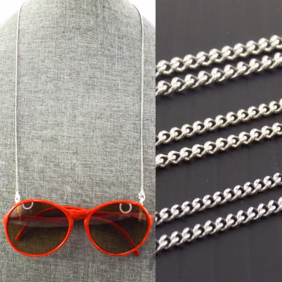 Curb Link Eyeglass Chain Men Women | Silver Eyeglasses Face Mask Lanyard Necklace For Glasses Stainless Steel 1.5mm, 2.5mm, 3mm