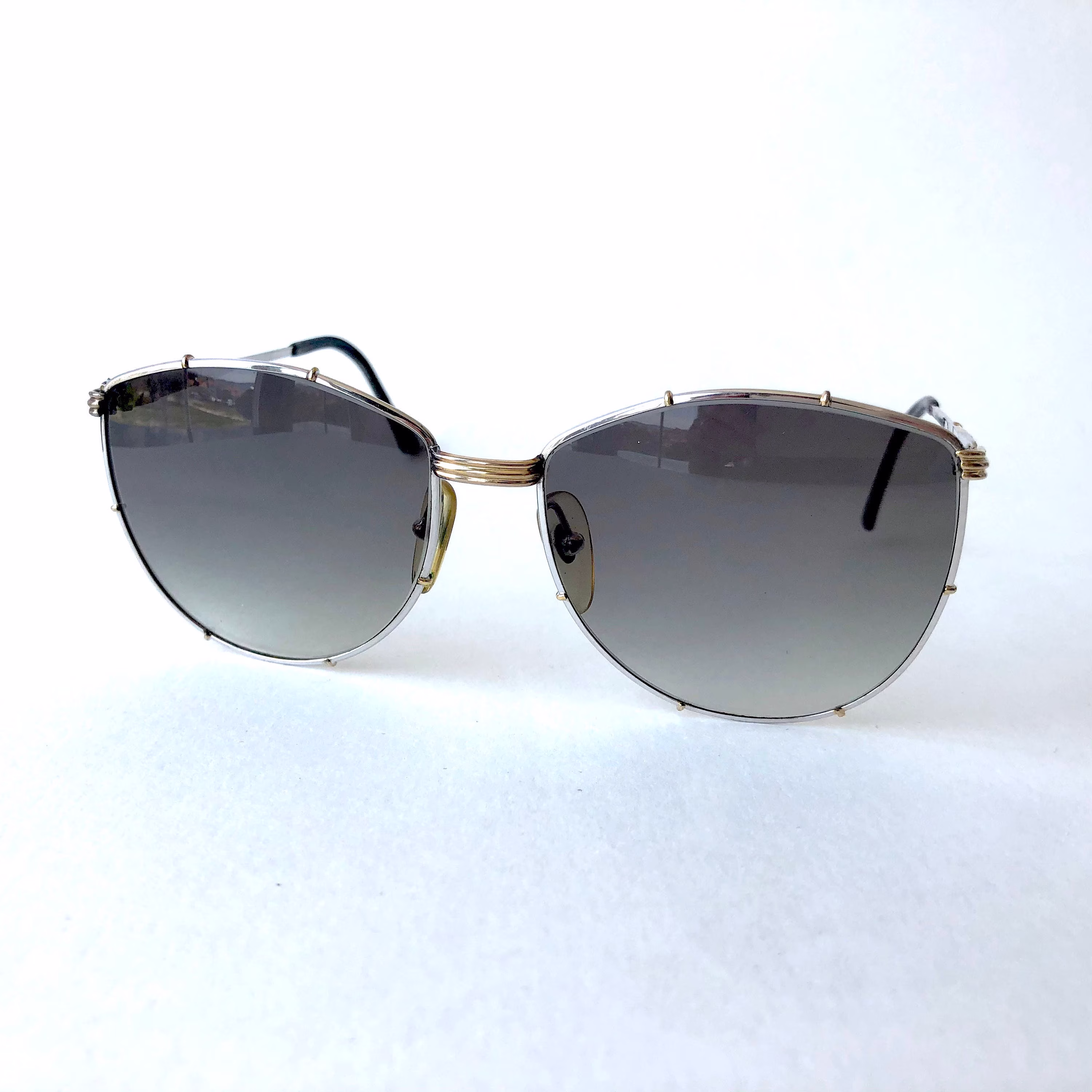 Christian Dior 80S Vintage Gold & Silver Frame 2249 47 Oversize Oval Sunglasses