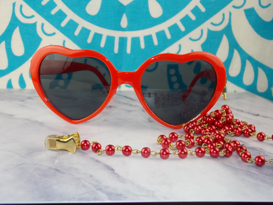 Retro Red Faux Pearl Vintage Style Eyeglass Chain Sunglasses Glasses Holder Clips Clip On Chains Beaded Pinup Classic Goth Rockabilly