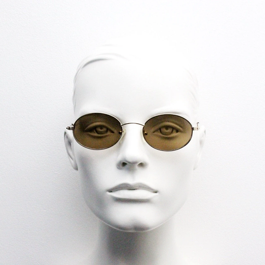 90's Vintage Oval Sunglasses. Minimal Slim Gold Metal Frame With Brown Lenses. Bnwt. Unused Nos