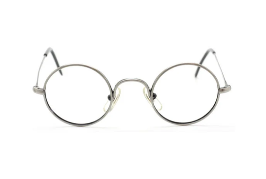 Small True Round Antique Silver Savile Row Style Eyeglasses By Beuren Model 1400 With Straight Arms Or Curlsides in Eyesizes 38mm-50mm B45