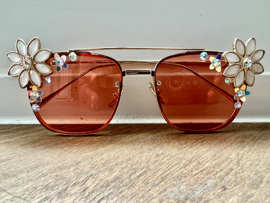 Rose Gold Flower Unusual Statement Festival Sunglasses Designer Eye Wear Handmade