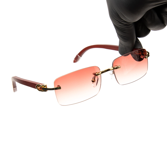 Mens Burgundy Tint Retro Rectangular Vintage Rimless Shades Hip Hop Sunglasses
