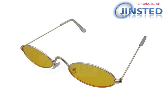 Adult Modern Yellow Oval Sunglasses Tinted Lens Gold Frame Uv400 Protection Aov009