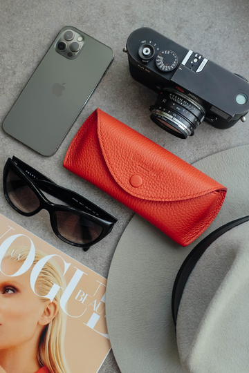 Red Leather Glasses Case, Handstitched Eyeglasses Pouch, Eyeglass Holder, Reading Luxury Case Vegtan