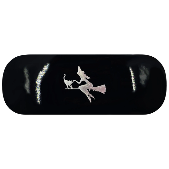 Flying Witch & Cat Hard Glasses Case. Black & Spectacle Reading Eyeglasses On Broomstick Sunglasses Case