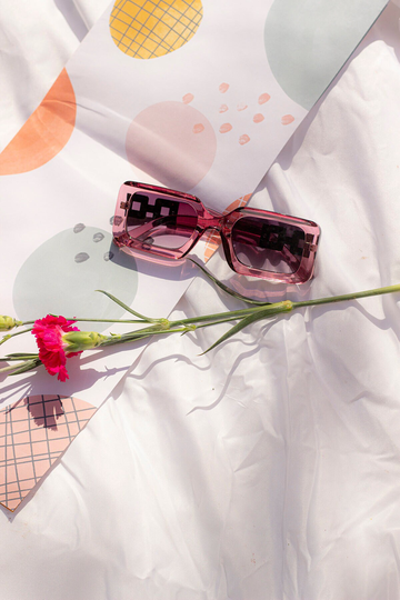 Transparent Purple Monogram Sided Rectangle Narrow Sunglasses