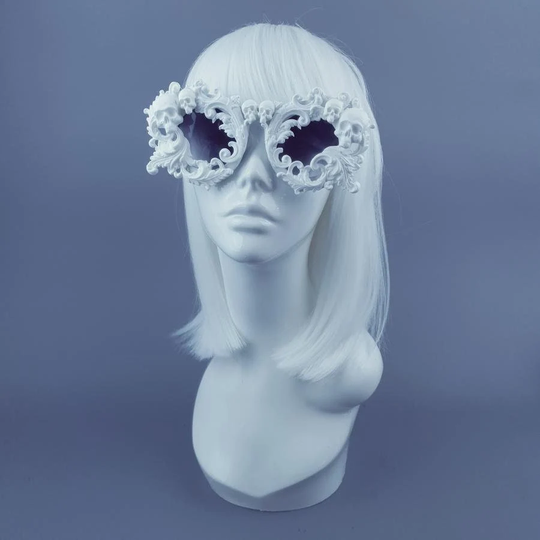 White Skull & Filigree Sunglasses, Baroque Rococo Statement, Goth Gothic Alt Fashion Bride Ott Halloween Wedding Gift Present Oversized Cute