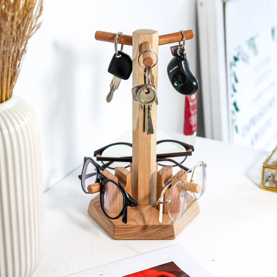 Wooden Gift Stand For Three Eye Glasses, Additional Holder Rings Chains, Mothers Day, Gift Fo Him Birthday