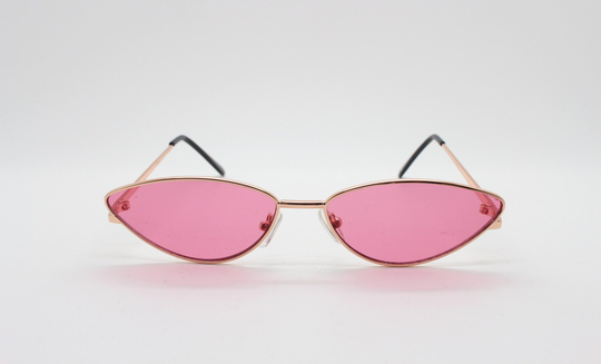 Y2K Vintage Pointed Cat Eye Sunglasses. Women's Minimal Low Profile Rose Gold Metal Cateye Frame With Shocking Pink Lenses, Bnwt