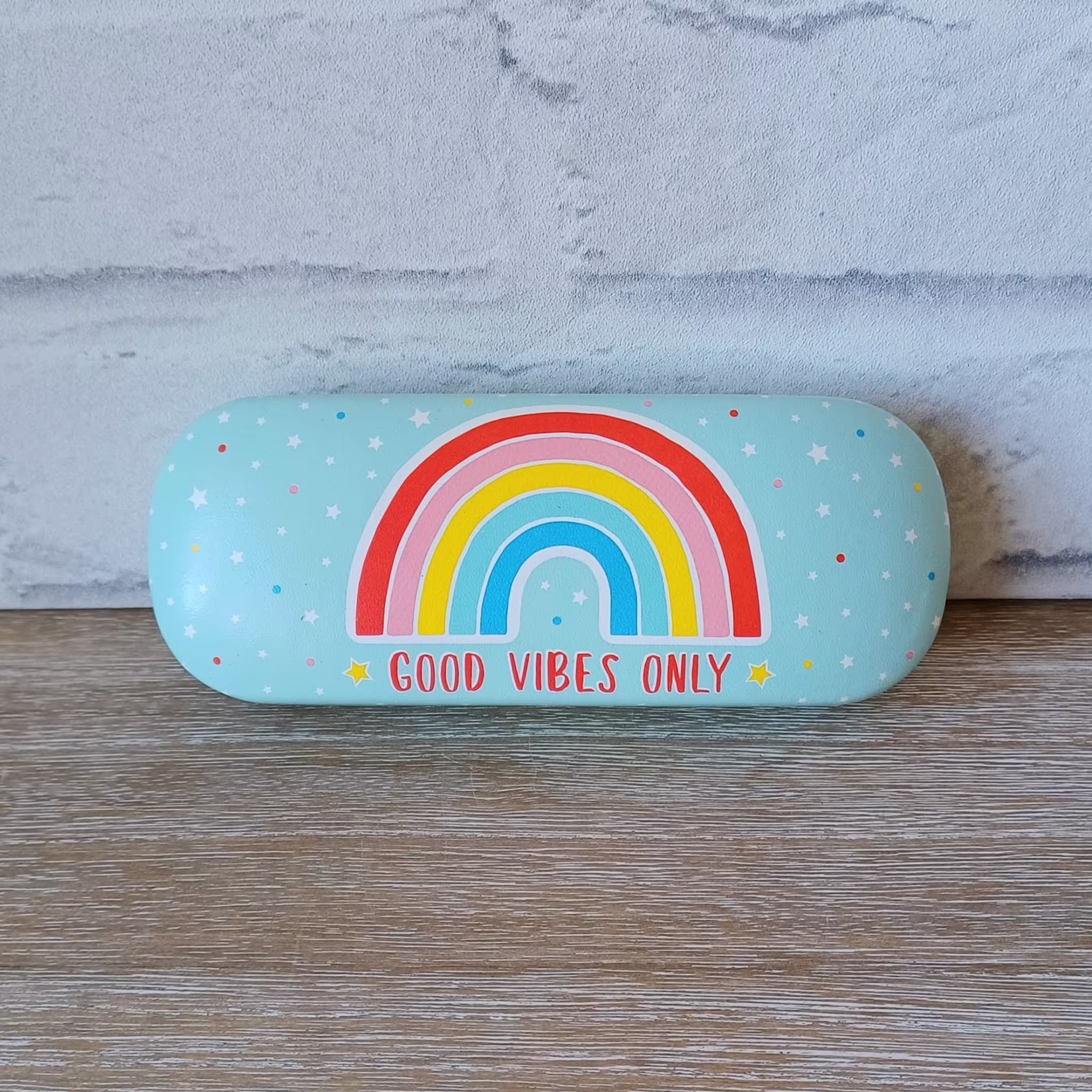 Good Vibes Rainbow Happy Sunglasses Case Hard Glasses Spectacles Cleaning Lens Cloth Ladies Men's Women's Boy's Teenager Gift Present Kids