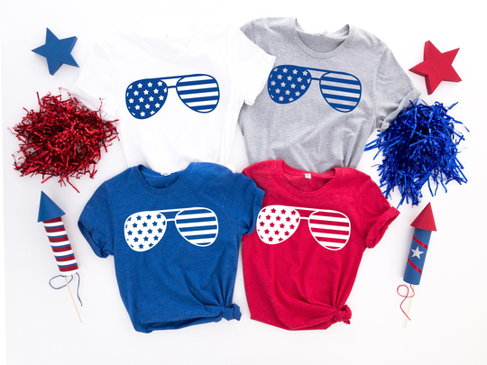 4Th Of July Shirt | American Sunglasses Tshirt Babe T-Shirt America Tee Independence Day Party Shirts Matching Group Tees