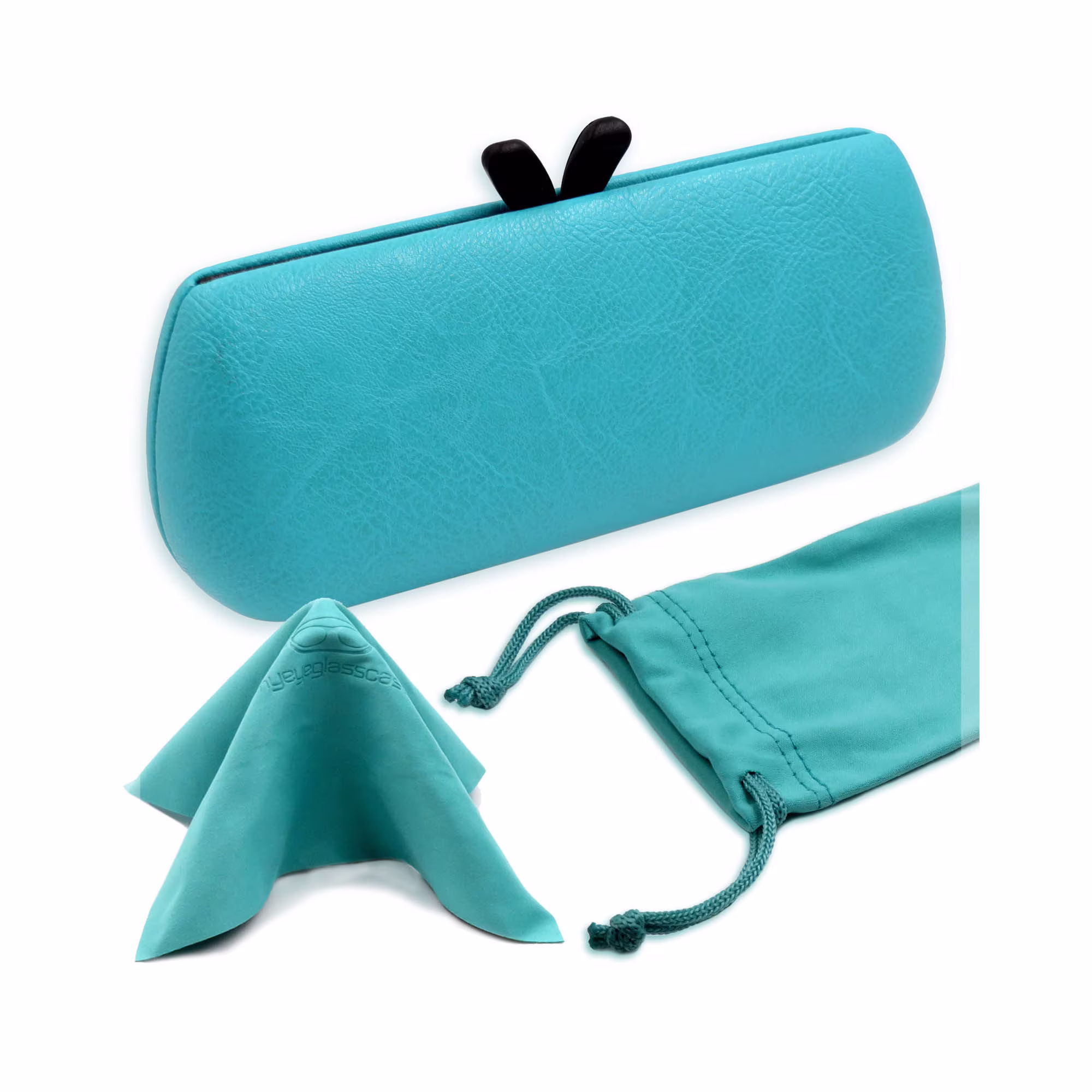 Hard Eyeglass Case For Women - Chic Glasses in Smooth Turquoise Small Sunglasses Case with Drawstring Pouch & Cloth | As461 Turquoise